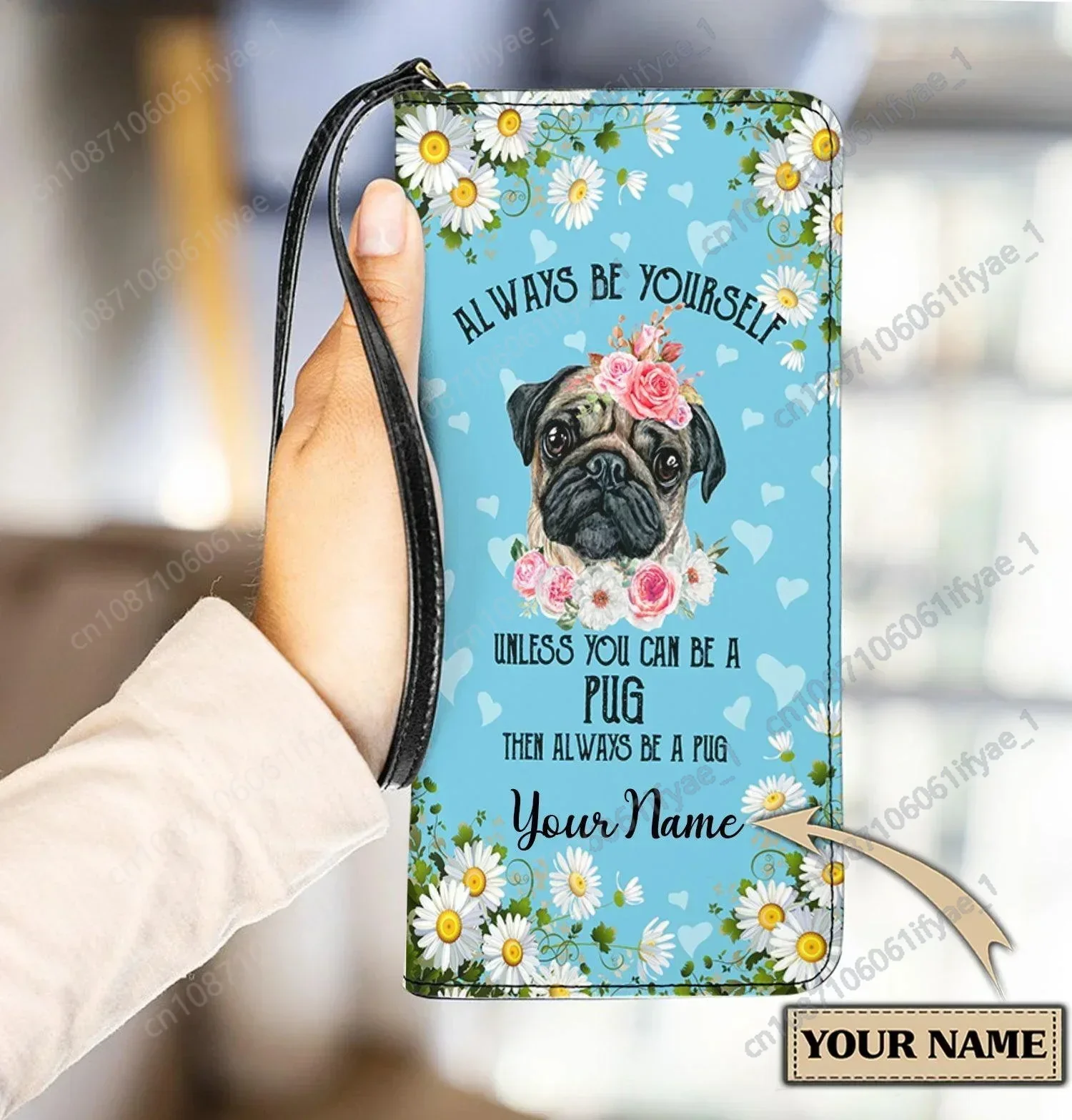 

Personalized Pug Daisy Pattern Women Wallets PU Leather Purse Female Long Pouch Handbag For Woman Coin Purse Card Holders Clutch