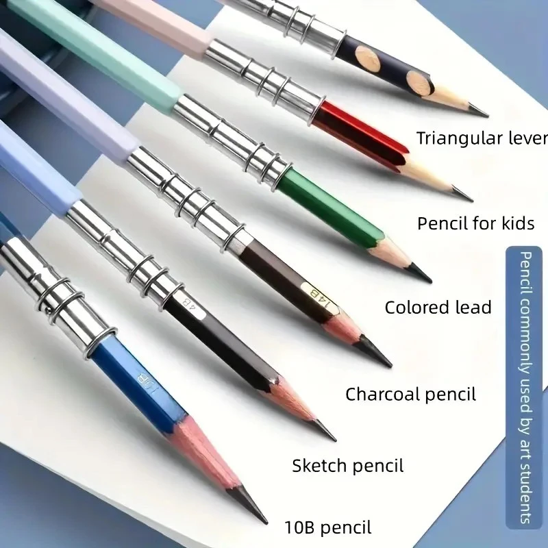 Allongeur de crayon à double tête réglable en métal, porte-crayon pour croquis, crayons à charbon de couleur, fournitures scolaires, 5 pièces