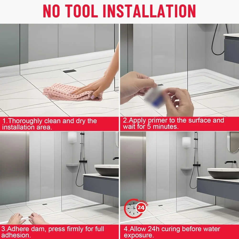 1pc Floor Barrier Flexible Water Barrier 200cm Leakproof Shower And Sink Seal Strips High Efficiency Water Blockage For Bathroom