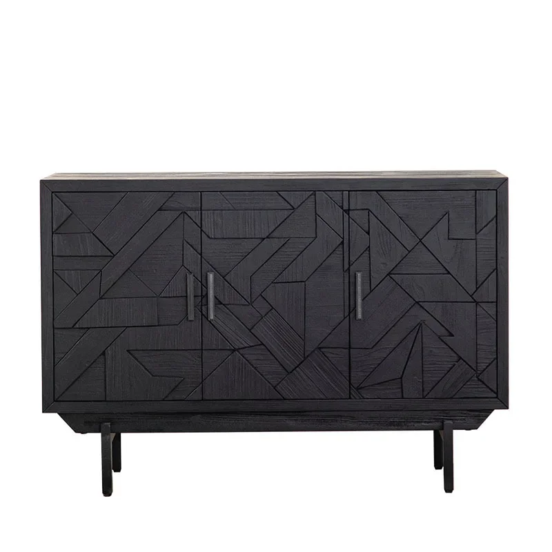 Wabi-sabi wind mueble lateral de comedor de madera maciza, zapatero de vestíbulo de entrada B & B, armario de almacenamiento para sala de estar, lado retro negro