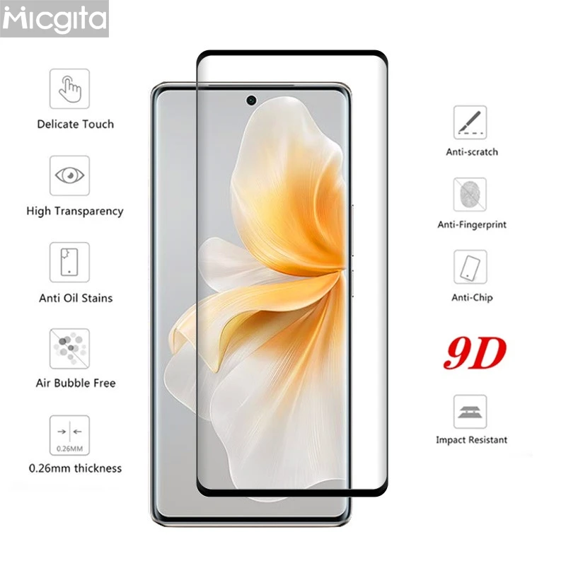 9D Curved Glass Protector For VIVO V30 Tempered Front Film and Soft Fiber Lens film For VIVO V30