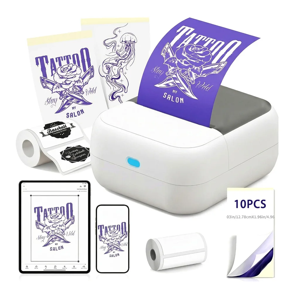 C50 Mini Portable Tattoo Transfer Printer Tattoo Stencil Machine, 2Inch 15-57mm Printing Width Tattoo Stencil Pattern Logo Print