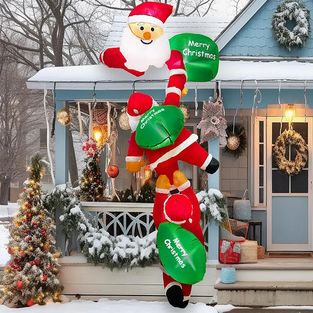 8FT Christmas Climbing Santas Christmas Blow Up with Build-in LEDs Funny Christmas Inflatable for Outside Home Windows Eaves