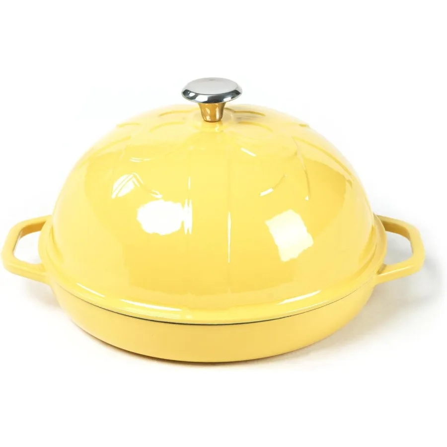

Чугунная хлебная печь с диаметром крышки Cloche. 11,8 дюйма, 30 см, 2 кварты, форма для выпечки на тыкле, эмалированная желтая