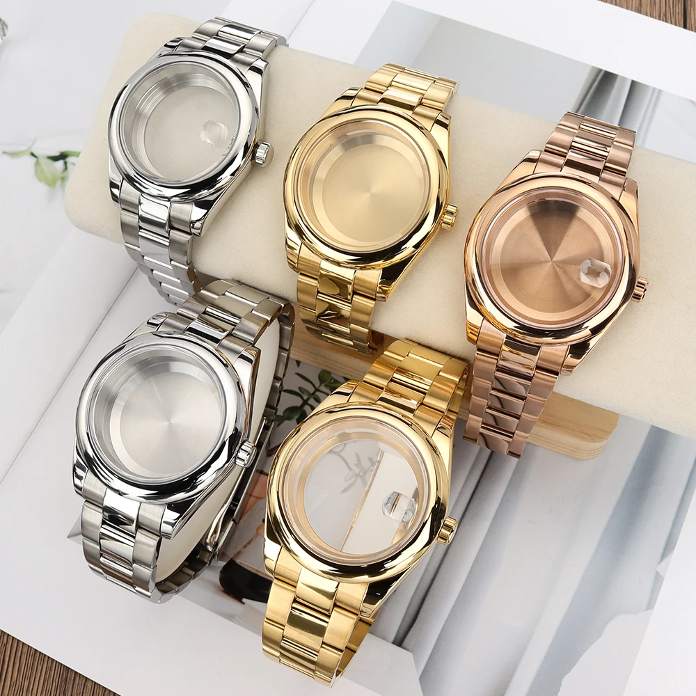 

36/39mm Rounded Edge Watch Case Sapphire Crystal For Oyster NH35 NH36 NH38 Miyota 8215 Movement 28.5mm Dial 316L Steel Bracelets