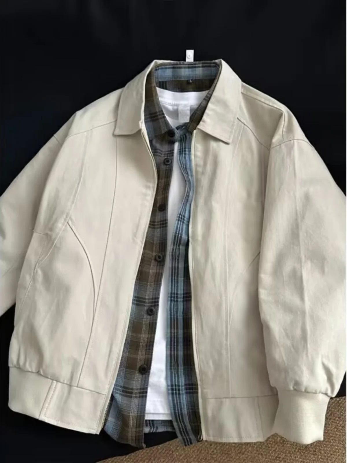 

Мужская куртка-бомбер цвета хаки в американском стиле Детройт с комбинированным воротником, верхняя одежда для пар, бейсбольная куртка прямого кроя из хлопка