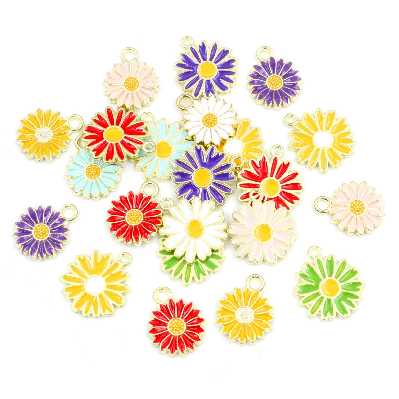 20Pcs 7-Colors Alloy Metal Drop Oil Colorblock Daisies Charm Flower Pendant For DIY Bracelet Necklace Jewelry Making Findings