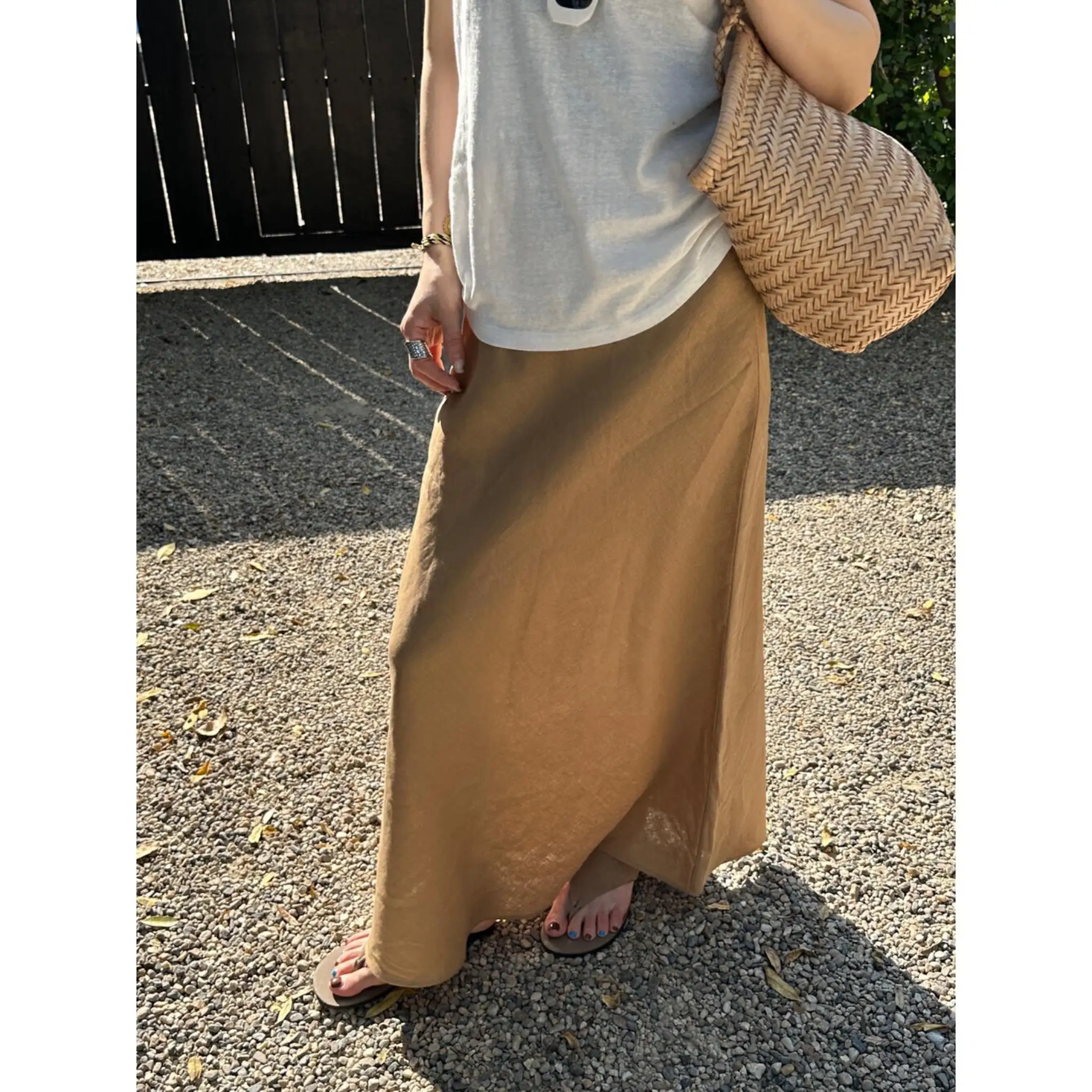 

Юбка-миди из льна серии L, однотонная, асимметричная, универсальная, для лета и повседневной носки