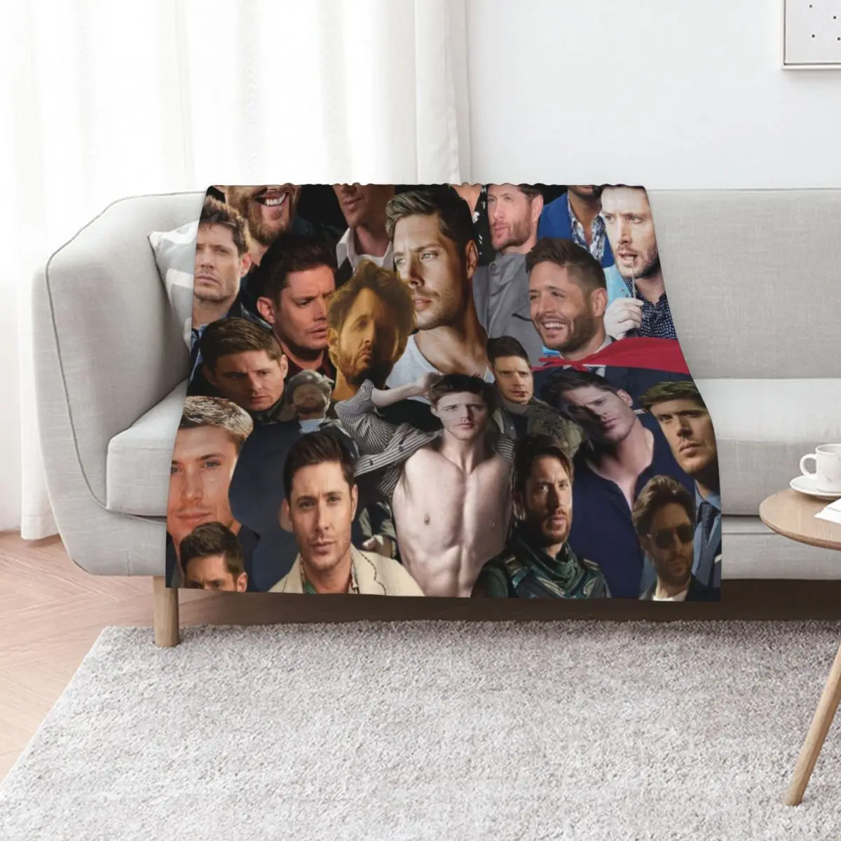 jensen ackles photo collage Throw Blanket Picnic Warm Sofa Throw Plaid on the sofa Sofa Quilt bed plaid Blankets