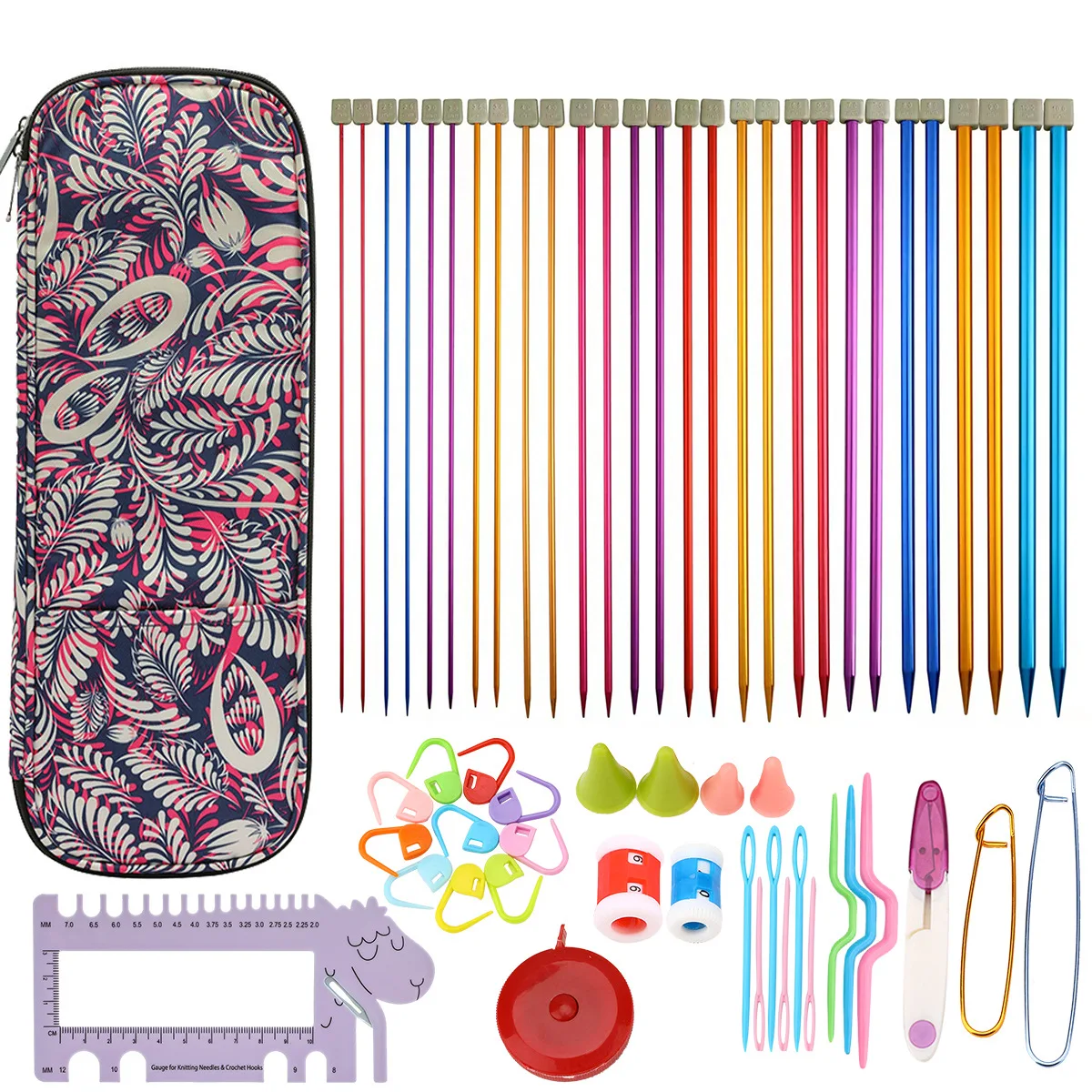 

28Pcs 14Size Multicolor Straight Needle Single Pointed Sweater Knitting Needles Set -35CM Long with DIY Knitting Tools