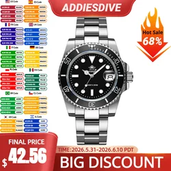ADDIESDIVE Luxury Men's Watches Classic Stainless Steel Ceramic Bezel BGW9 Super Luminous 20Bar Diver Watch Date Display reloj
