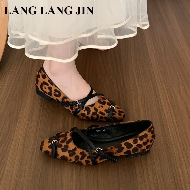 Round Toe Shoes For Women 2024 Leopard Print Mary Jane Flats Ladies Summer Footwear Moccasin Casual Loafers Soft Ballerina Mujer