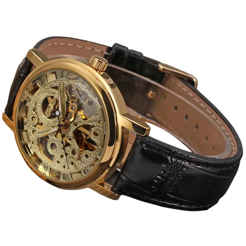 WINNER Fashion trend men's and women's watches leather strap hollow dial design automatic mechanical watches