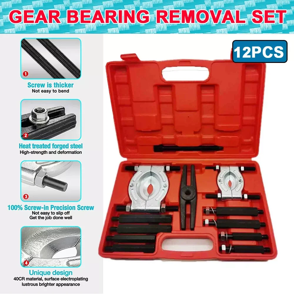 12PCS Professional Bearing Splitter Gear Puller Fly Wheel Separator Set Bearing Separator Car Repair Tool Kit with Red Case