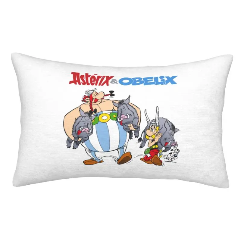 Custom Fashion Asterix And Obelix Hunting Cushion Cover Soft Funny Anime Cartoon Pillow Case for Bed Sofa Rectangle Pillowcase