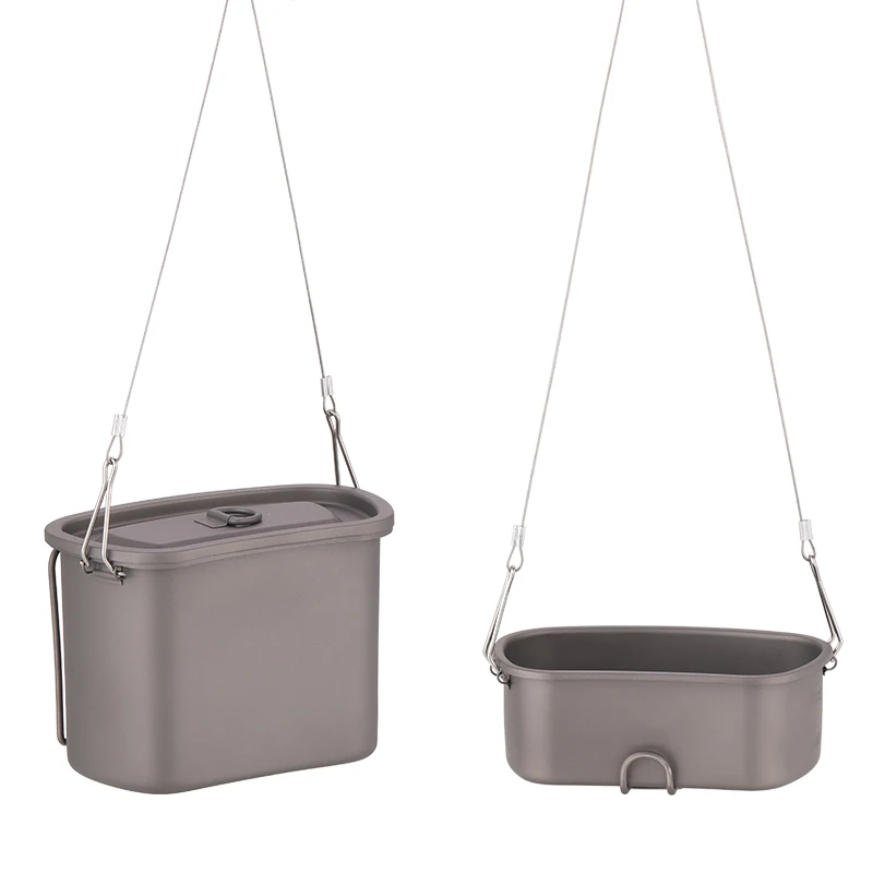 

Titanium Outdoor Camping Cookware Pot Set 750ml+450ml Canteen Lunch Box and Water cup