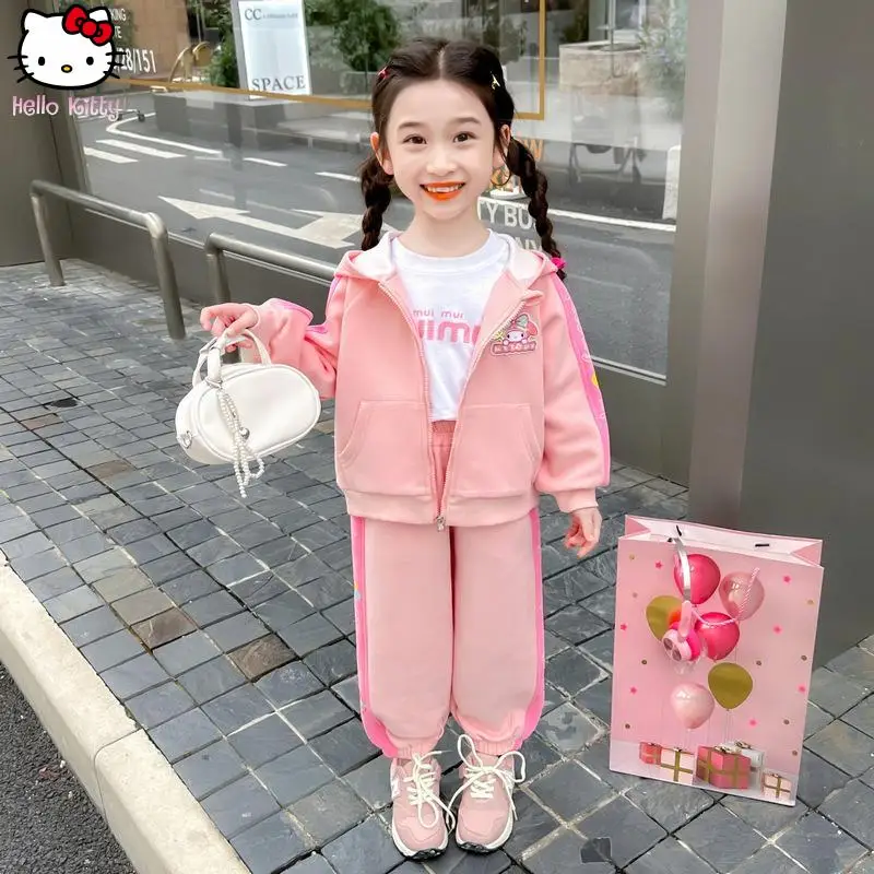 

Kawaii одежда для девочек с героями мультфильмов Kuromi, костюм с капюшоном и длинными рукавами, аниме, весна-осень, новый кардиган Sanrio, бейсбольная форма, спортивные штаны