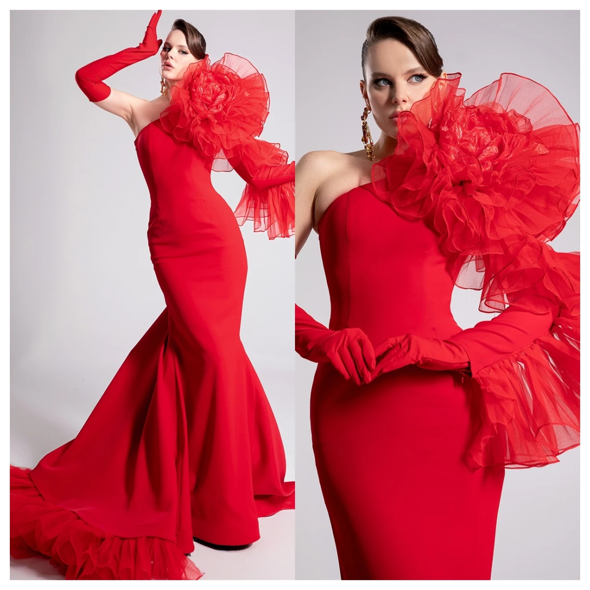 Maßgeschneidertes luxuriöses rotes Jersey-Abendkleid mit einer Schulter, Meerjungfrau, Promi-Kleider, exquisite Kleider für besondere Anlässe, zart