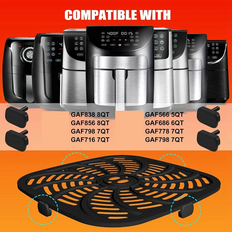 Air Fryer Rubber Feet For GAF686 GAF798 GAF838 Air Fryer Oven Etc, 12PCS Silicone Air Fryer Parts Tabs Tips