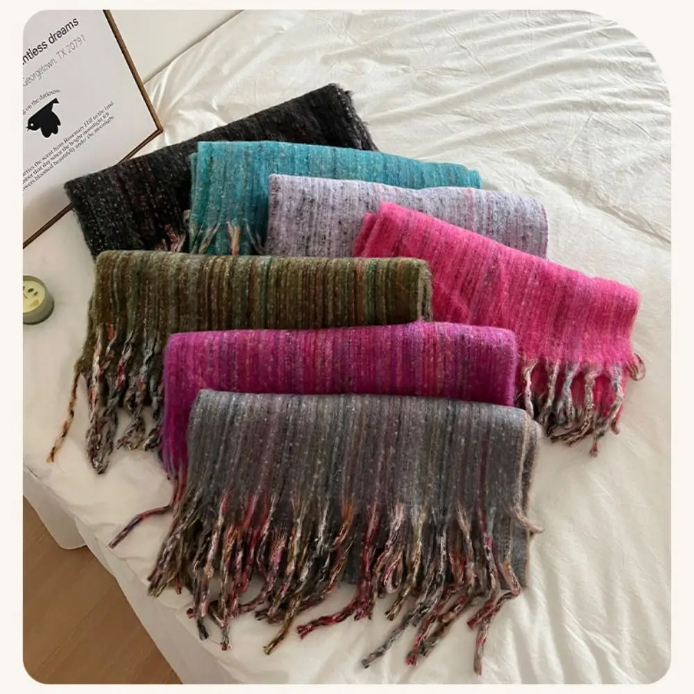 New Warm Winter Cashmere Scarf Spot Personality Long Tassel Scarves Colourful Mohair Thickened Shawl Wrap Women