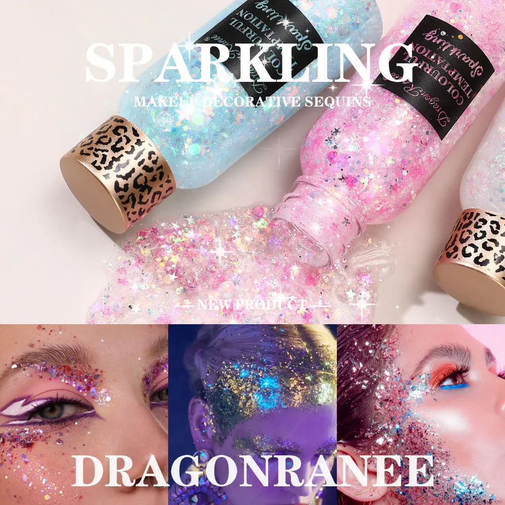 12 Colors Bright Crystal Sparkling Sequins Gel Eye Shadow Eye Makeup Face Body Sparkling Liquid Gel Festival Makeup Cosmetic 30g