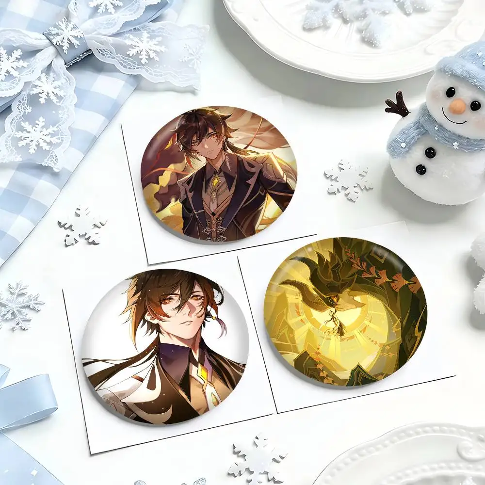 Zhongli Genshin Impact Anime runde Abzeichen, Broschen, Kleidungsaccessoires, Geburtstagsgeschenke, Anime-Conventions