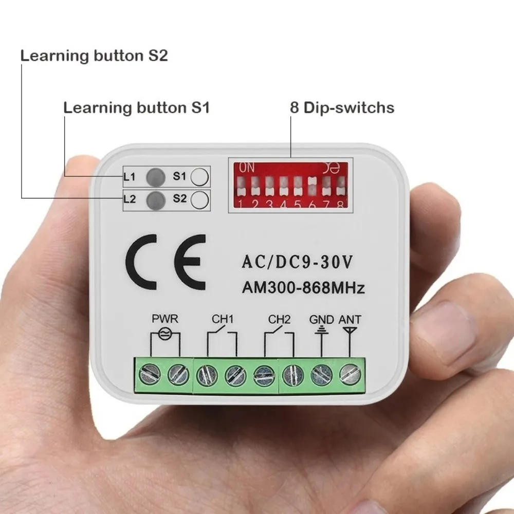 Universal Garage Door Receiver RX Multi 300-900MHz AC/DC 9-30V Gate Remote Control Switch Module Relay For 433MHz 868MHz