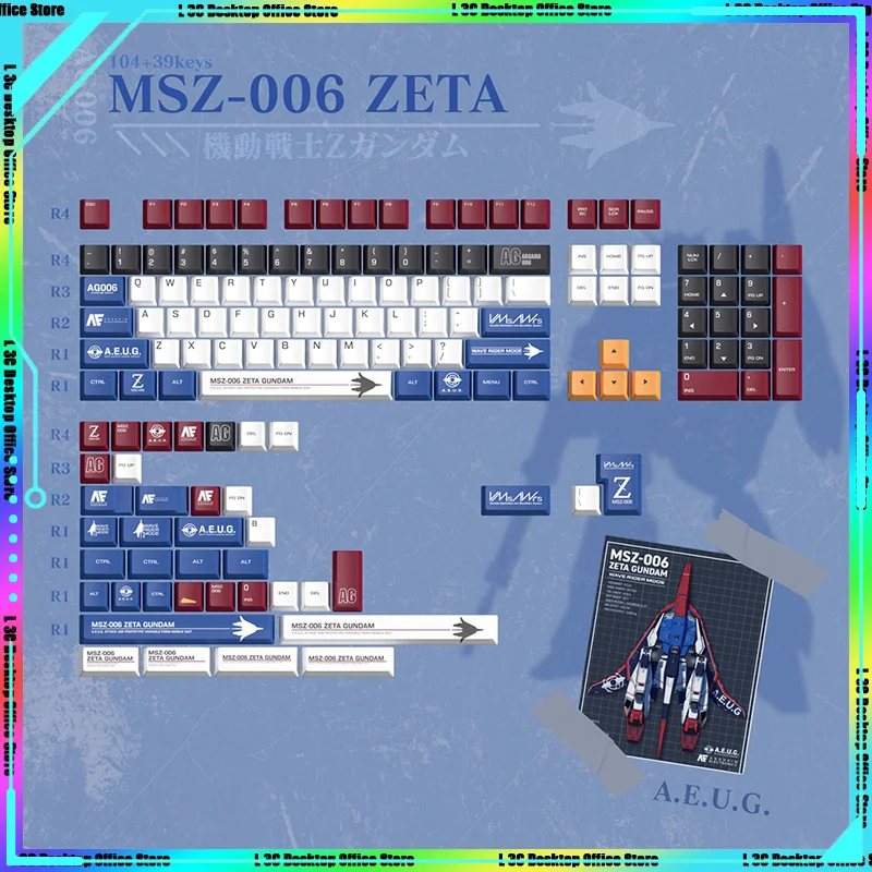 

Zeta Gundam PBT Keycap Mechanical Keyboard Thermal Sublimation Personality Mobile Suit MSZ-006 Keycaps Original Cherry Height