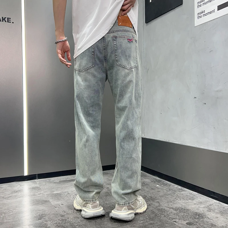 Y2K fashion holes jeans men's retro distressed trend fashion loose casual all-match Street wide leg mop pants