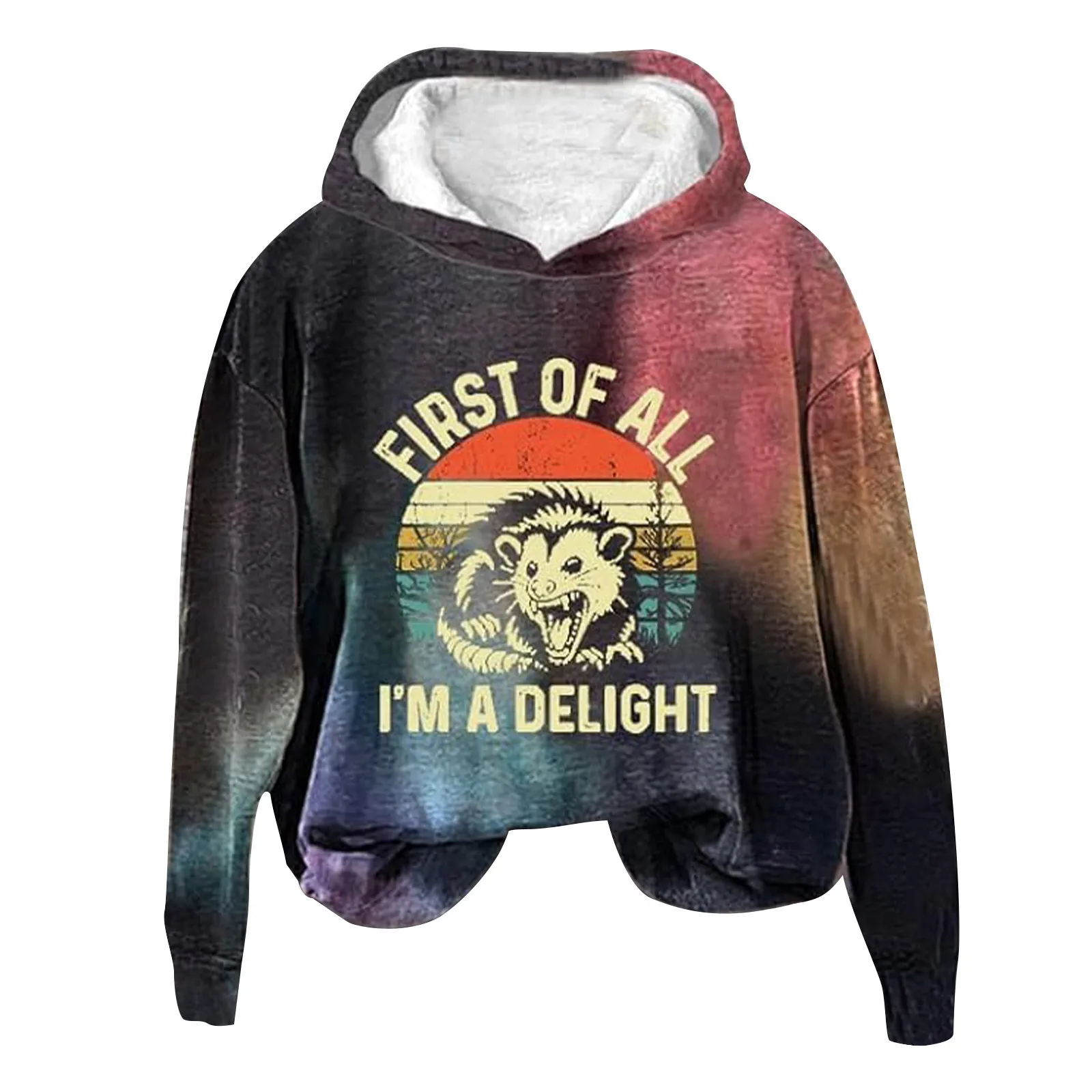 Vintage Y2k Sweater Drop Shoulder Long Sleeve Hooded Sweatshirt First Of All I'M A Delight Funny Roaring Mouse Graphic Hoodies