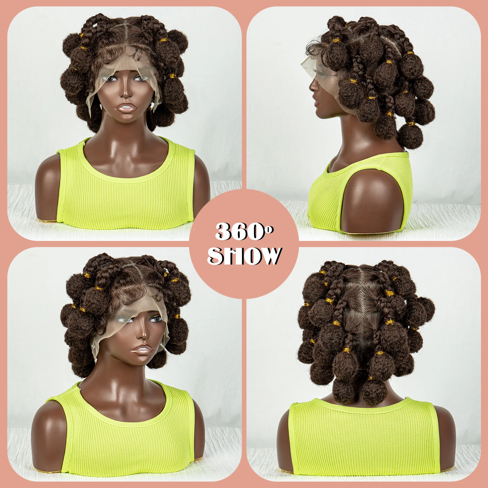 Perucas trançadas para mulheres negras, perucas trançadas com cabelo de bebê, marrom claro, feito à mão, trança africana