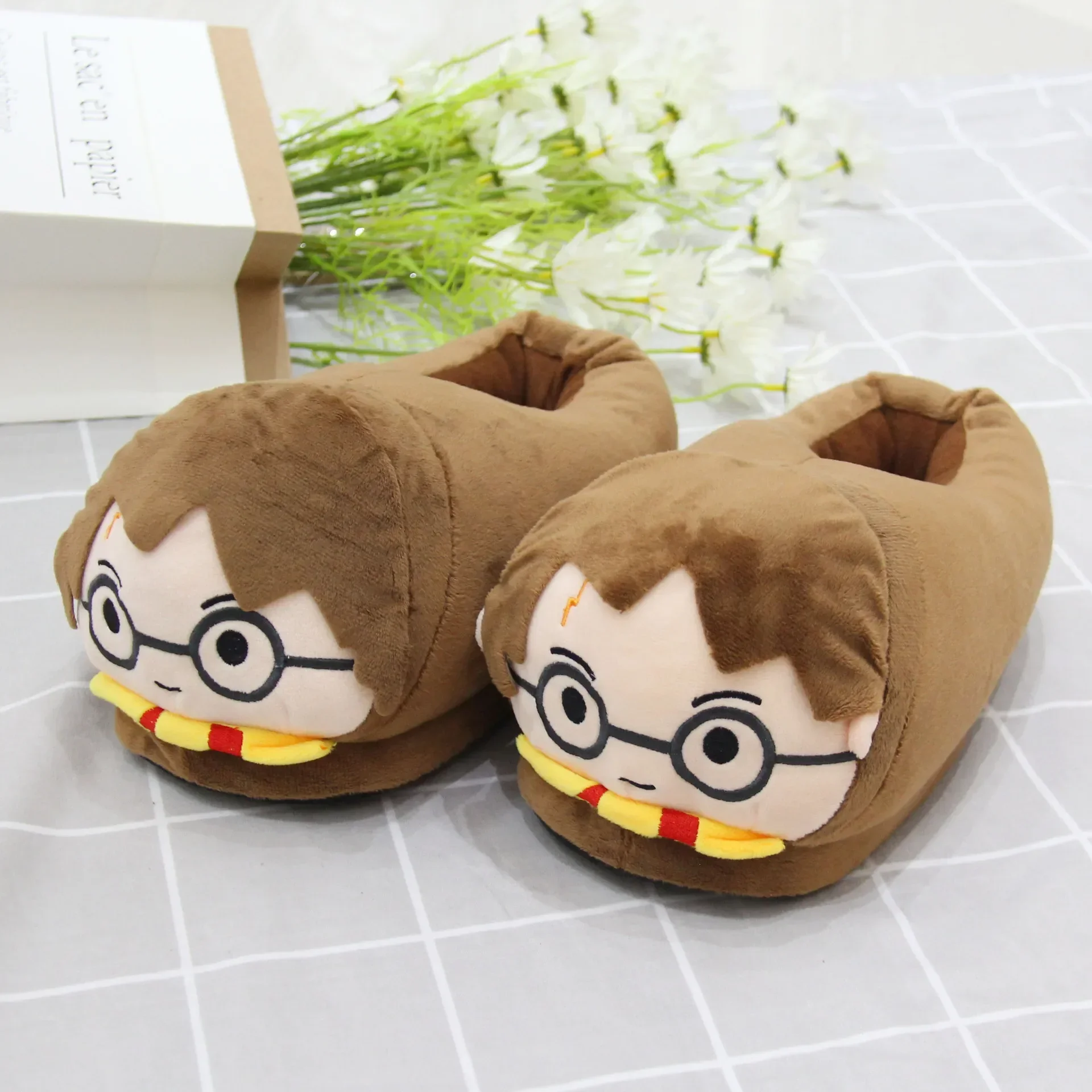 Anime Cute Harries Potters Cotton Slippers, Pacote completo quente, Chinelos Home de pelúcia, Decoração de Natal, Inverno