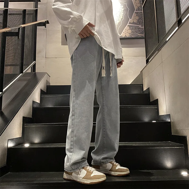 

Новые мужские джинсы прямого кроя в стиле High Street, весенне-осенние свободные повседневные брюки с широкими штанинами в стиле Hong Kong Sle