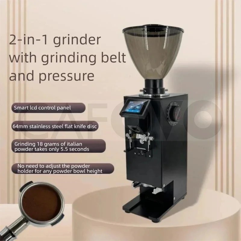 CAFOVO K64Y Commercial 2-in-1 Automatic Coffee Grinder with Tamper 64mm Flat Burr LCD Touch Screen No Clumping Static-Free