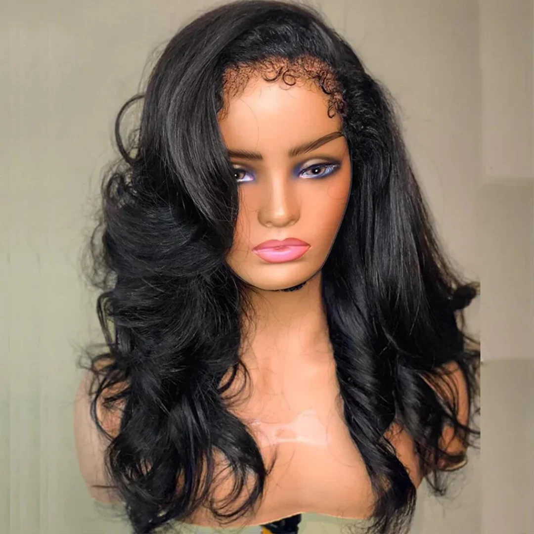 

Natural Black Soft Glueless 180 Density Body Wave Lace Front Wig For Women BabyHair 26“Long Heat Resistant Preplucked Daily