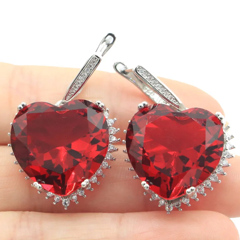 38x23mm Big Heart Gemstone 16.5g Iolite Red Blood Ruby Smoky Topaz Swiss Blue Top CZ Women Dating Silver Dangle Earrings