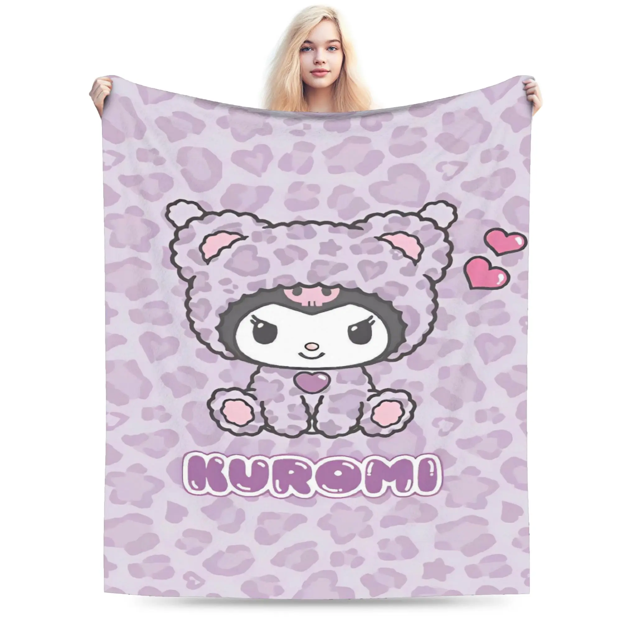 

Теплое одеяло для детей и взрослых, пикника, каваи, черное одеяло Kuromi, фланелевое покрывало для домашнего декора, забавное покрывало для дивана-кровати
