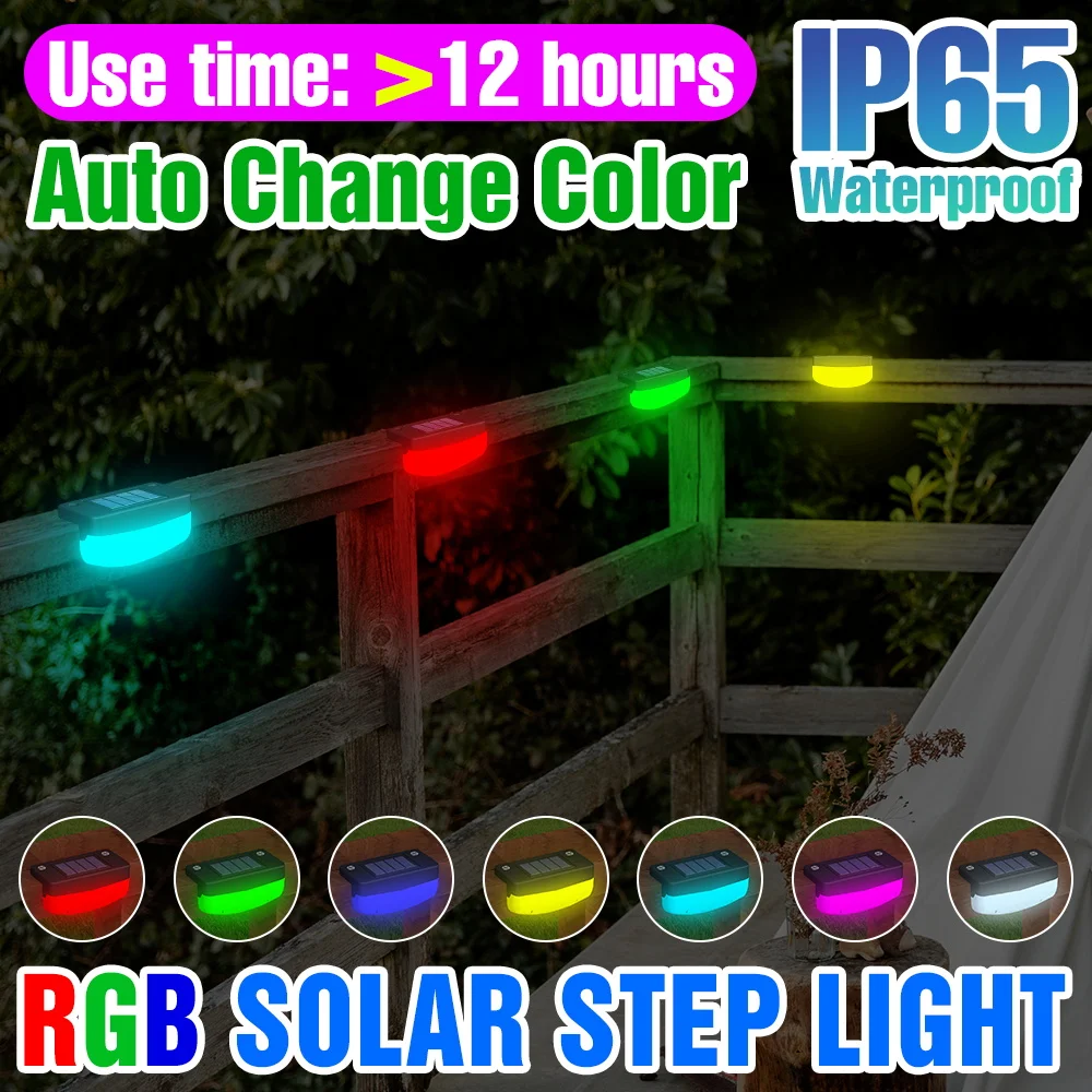 

Led RGB Step Lamp Solar Light Outdoor Decor Garden IP65 Waterproof Sunlight Portable For Yard Fence Stair Decoration Light Bulbs