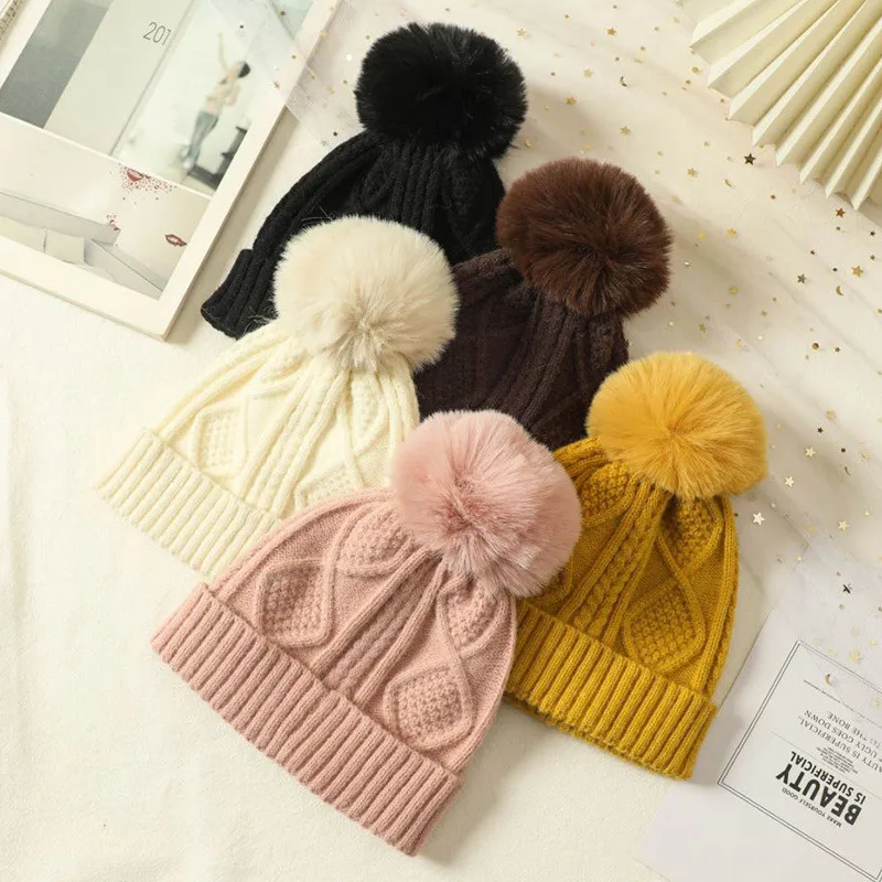 Winter Warm Big Pompom Baby Knitted Hat Cute Hairball Newborn Infant Boys Girls Hat Bonnet Solid Color Kids Cap Beanie Gorras