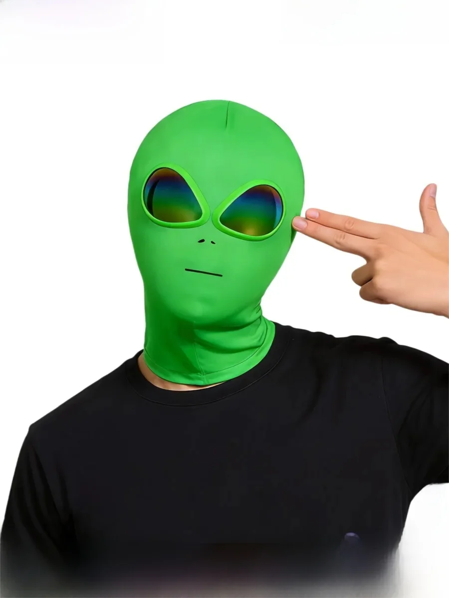 Máscara Balaclava de Extraterrestre Verde con Ojos Holográficos, Disfraz de Cabeza de ET para Halloween, Cosplay y Fiestas, Talla Única