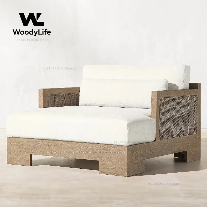 Outdoor Sofa Courtyard Sunscreen Waterproof Rattan Chair Rattan Leisure Balcony Solid Wood Single Coffee Table Nordic Furniture