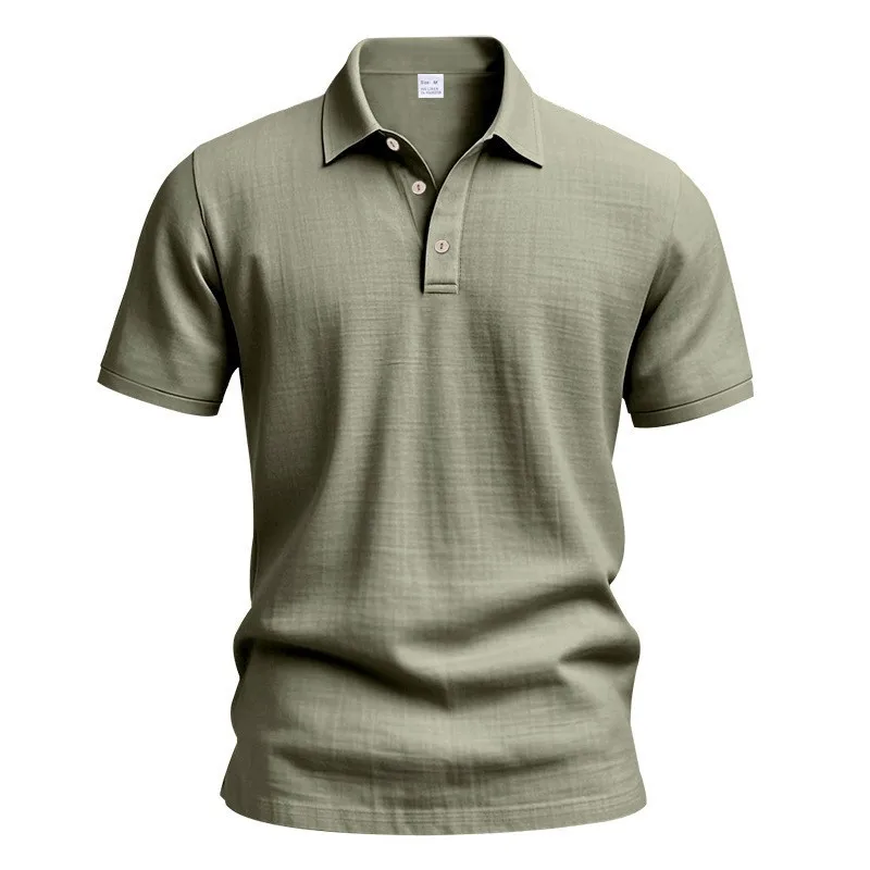 

2026 Summer Men's British Casual Buckle Loose Linen Lapel POLO Shirt Short Sleeve Shirt Men's