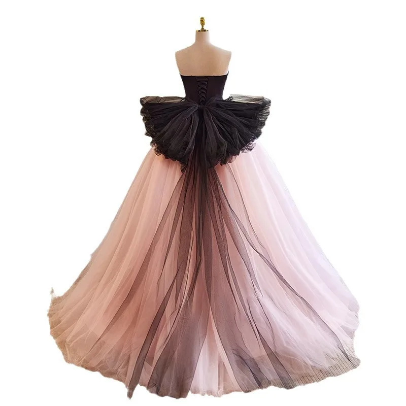 European and American Strapless 2025 Spring/Summer New Evening Dress, Women's Banquet Wedding Dress, Fairy Elegant Puff Skirt