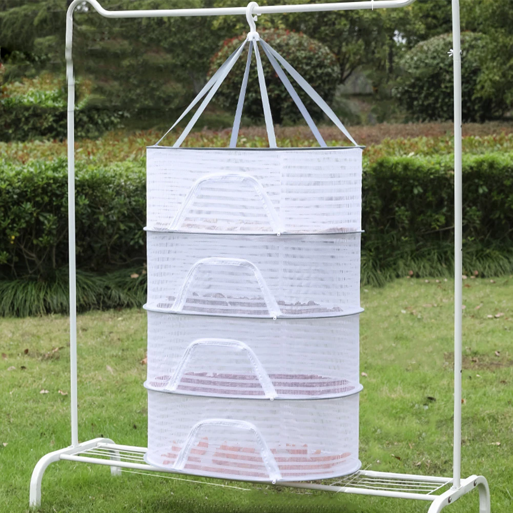 4 Layer Hanging Dry Net Folding Anti-Fly Windproof Hook for Flowers Buds Plants Organizer Drying for Fish/Vegetables/Fruit/