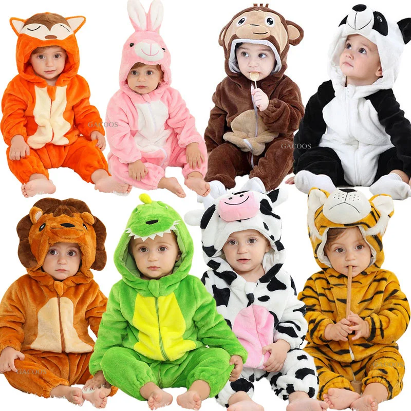 Toddler Cosplay Clothes Newborn Baby Romper Kigurumi Boy Girls Pajamas Animal Cartoon Romper Hooded Pyjamas Lion Monkey Costumes