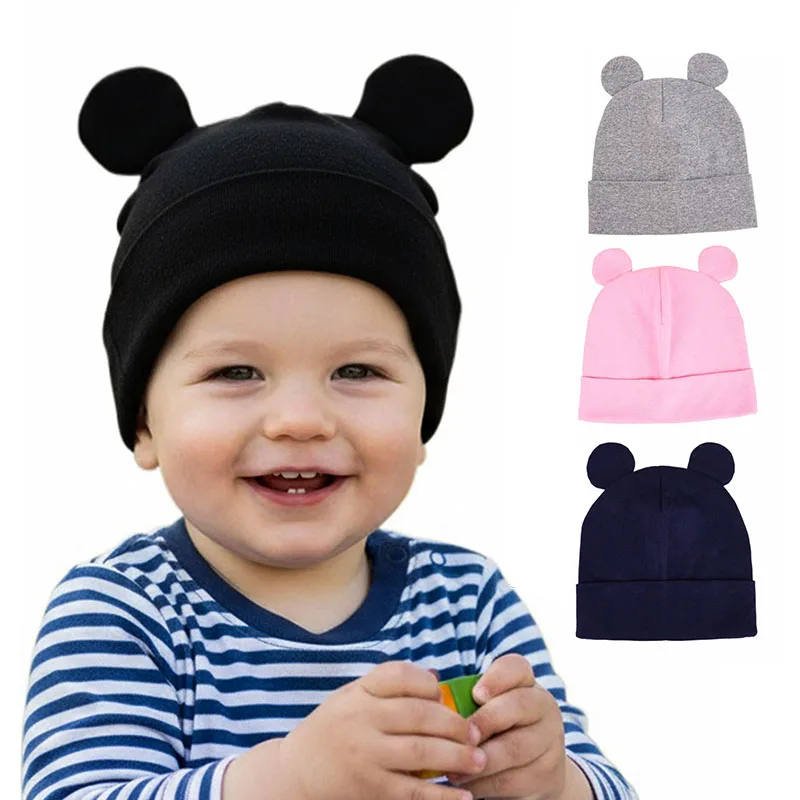

Baby Beanie Hat with Bear Ears Solid Color Baby Hats for Boys Girls Double-layer Cotton Baby Cap 0-8Years Kids Beanies Hats