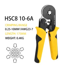 Alicadores de crimpagem para eletricista, ferramentas de crimper de virola de arame, conjuntos de grampo, pontas de fio, Hsc8 6-4 10-6, 0.25-10mm ², 23-7awg