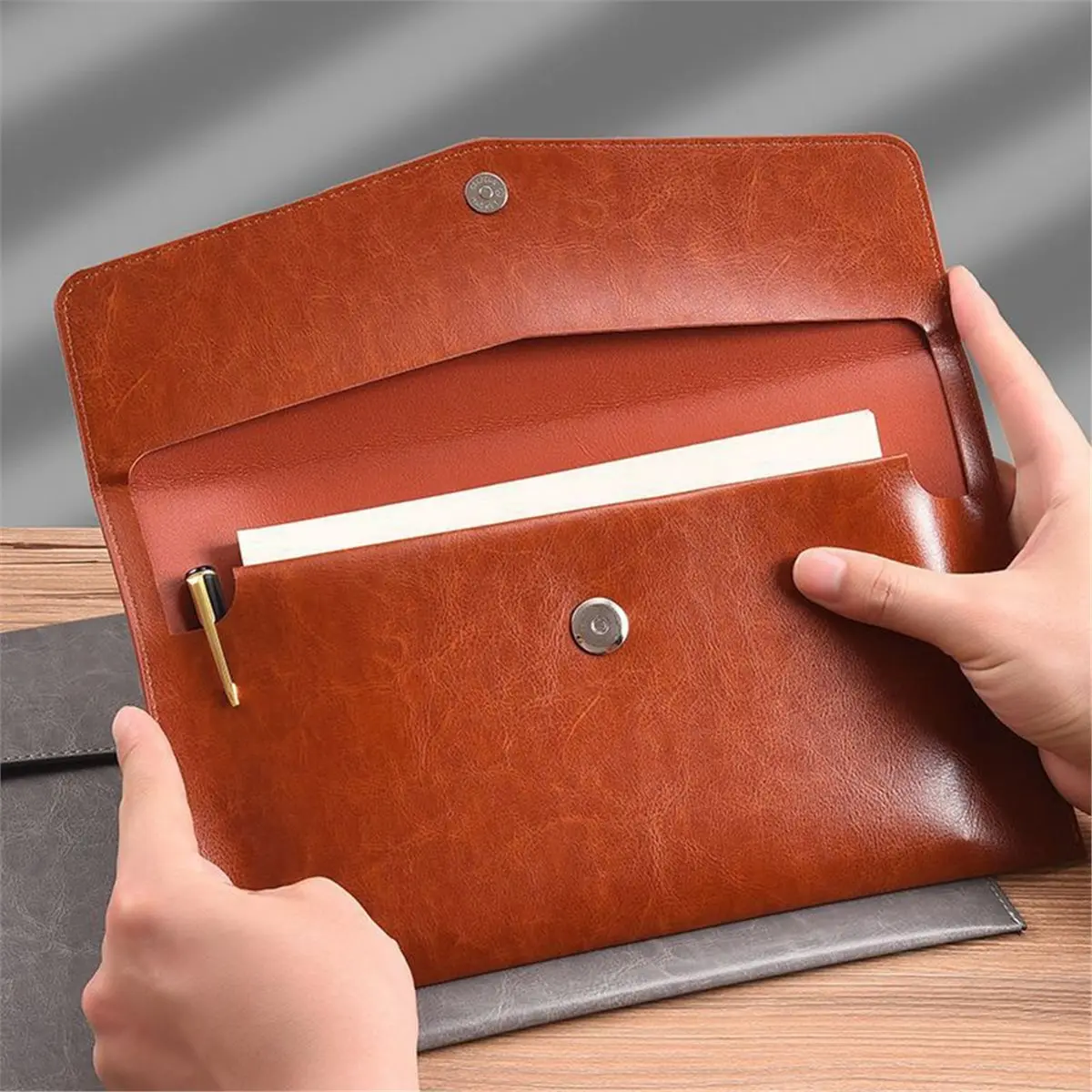 Best sales 2026 A5 Leather Document Storage Bag Folder Data Packet PU Business Bill File Bag School Supplies