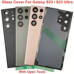 A+++ Glass Battery Cover For Samsung Galaxy S23 Ultra 5G Back Lid Door Rear Housing Case With Camera Lens Adhesive Sticker