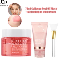 75ml Collagen Peel Off Face Mask With 50g Collagen Jelly Cream Hydrating Moisturizing Night Wrapping Mask Cream Korean Skincare
